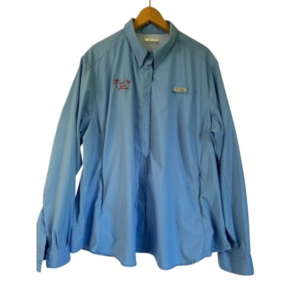 Columbia PFG Tamiami II Fishing Shirt Womens 3X Blue Key West Long Sleeve UPF 40
